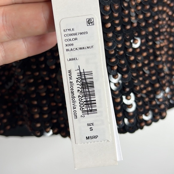 NWT Alice + Olivia Archer Black Beaded Sequin Crop Tank Top - Picture 8 of 11